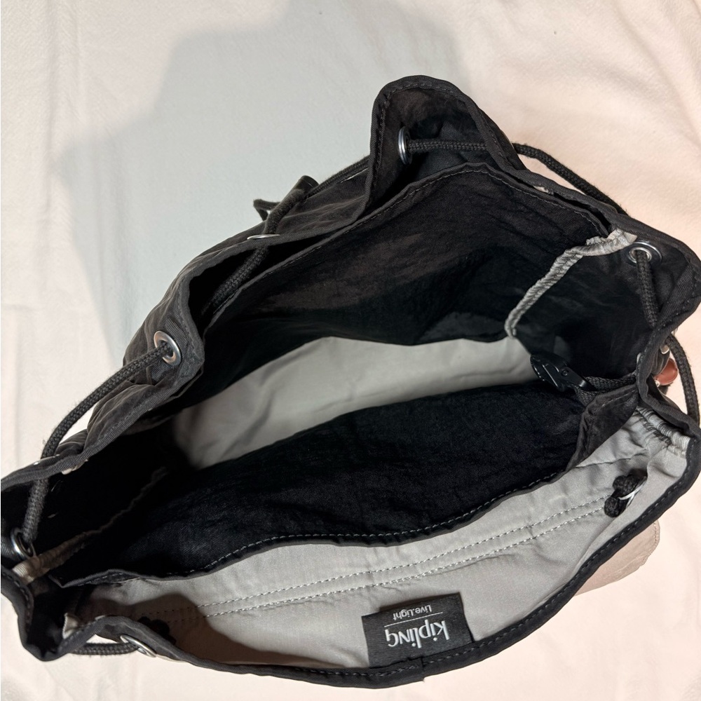 Kipling Black Drawstring Backpack With Monkey Cha… - image 7